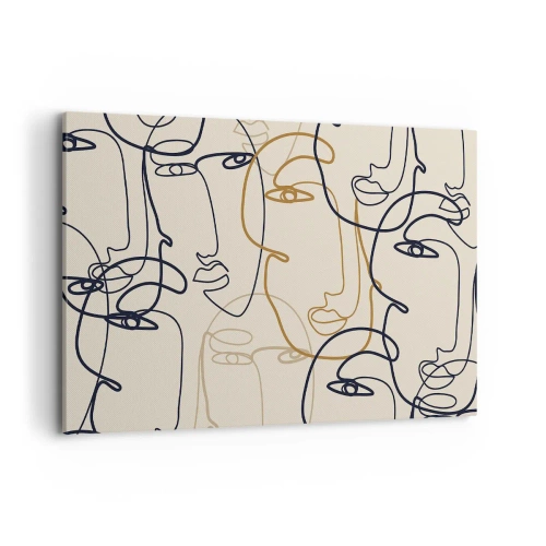 Obraz na płótnie - Minimalistyczne twarze w stylu line art na jasnym tle - 120x80cm - Portret zwielokrotniony - Nowoczesna dekoracja ścienna do salonu, kuchni i sypialni ARTTOR