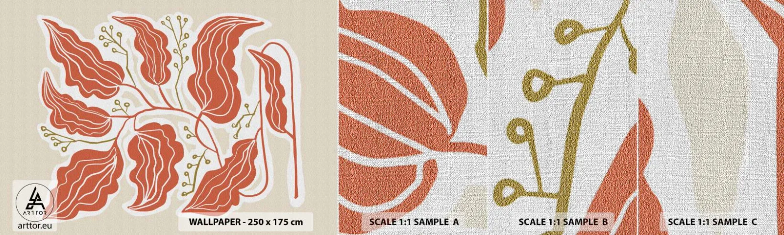 Fototapeta Próbka Premium Canvas - Ludowo i koralowo - Boho, Botaniczny, Kwiaty - 100x30 cm