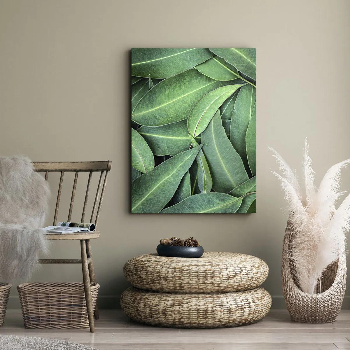 Obraz na płótnie - Zbliżenie na soczyste, zielone liście ułożone warstwowo - 50x70cm - Soczyste i świeże - Nowoczesna dekoracja ścienna do salonu, kuchni i sypialni ARTTOR
