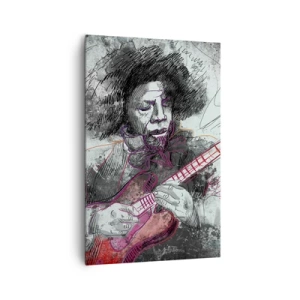 Obraz na płótnie - Artystyczny portret gitarzysty w technice szkicu - 80x120cm - Na falach muzyki - Nowoczesna dekoracja ścienna do salonu i sypialni ARTTOR