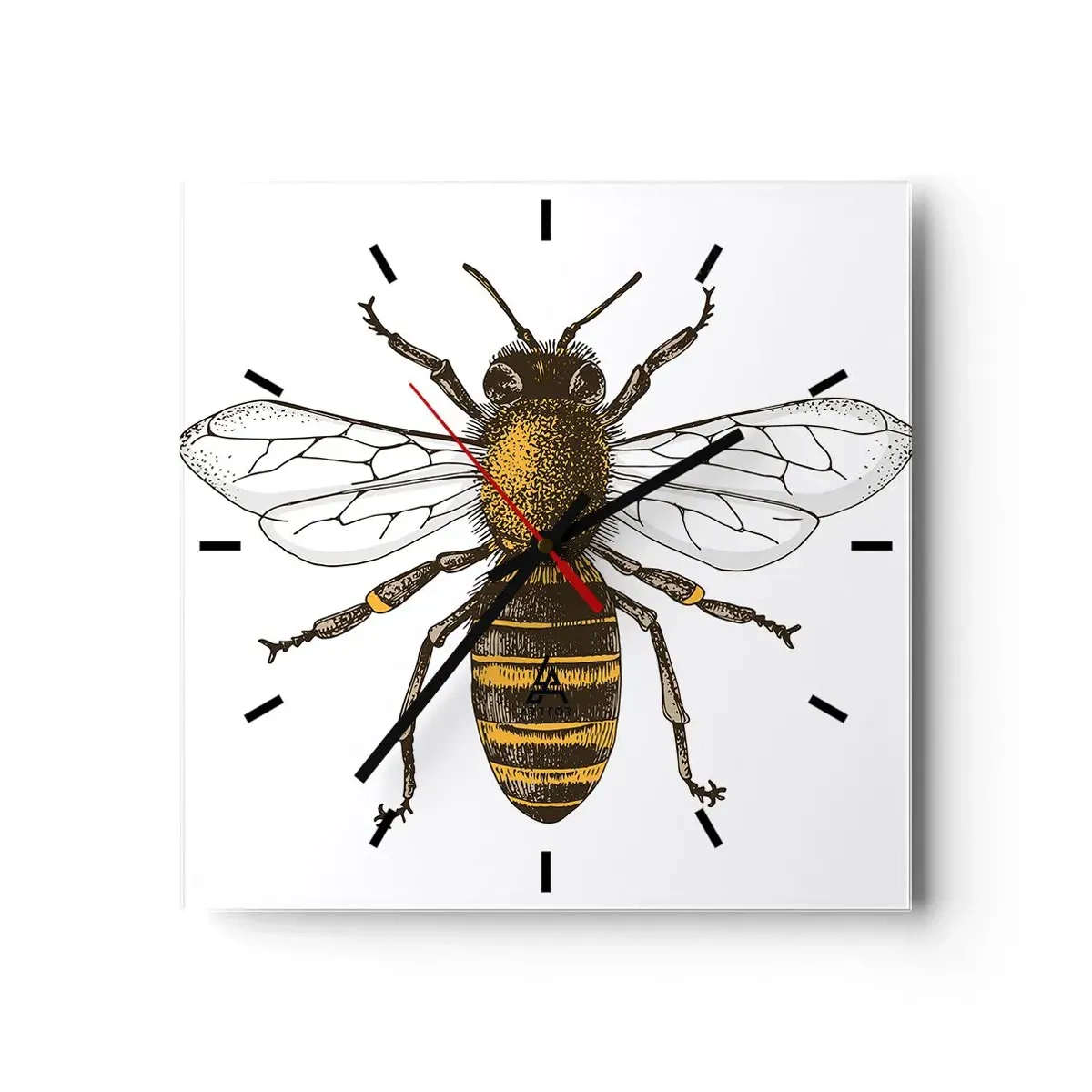 Zegar ścienny - Szczegółowa ilustracja pszczoły na białym tle - 30x30cm - Piękna i dobra - Nowoczesna dekoracja ścienna do salonu i sypialni ARTTOR