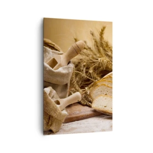 Obraz na płótnie - Krajobraz z chlebem, mąką i kłosami zbóż w rustykalnym stylu - 80x120cm - Jak nożem uciął - Nowoczesna dekoracja ścienna do salonu i sypialni ARTTOR