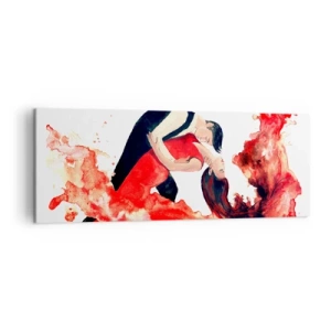 Obraz na płótnie - Dynamiczna akwarela tańczącej pary w czerwonych barwach - 140x50cm - Tango - zmysłowa fala - Nowoczesna dekoracja ścienna do salonu i sypialni ARTTOR