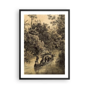Plakat w czarnej ramie - Rycina z tropikalnym lasem i łodzią na rzece - 50x70cm - Wyprawa do źródła - Nowoczesna dekoracja ścienna do salonu i sypialni ARTTOR