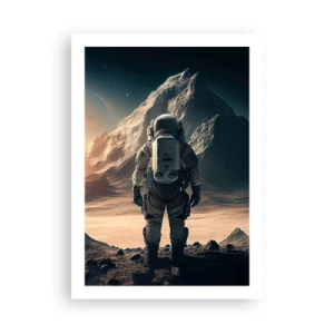 Plakat - Astronauta na obcej planecie w świetle gwiazd - 50x70cm - Nowe wyzwanie - Nowoczesna dekoracja ścienna do salonu, kuchni i sypialni ARTTOR