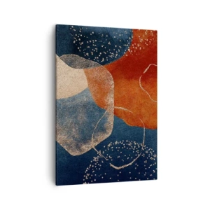 Obraz na płótnie - Abstrakcyjna kompozycja w odcieniach granatu, pomarańczu i złota - 50x70cm - Lekkość bytu - Nowoczesna dekoracja ścienna do salonu, kuchni i sypialni ARTTOR