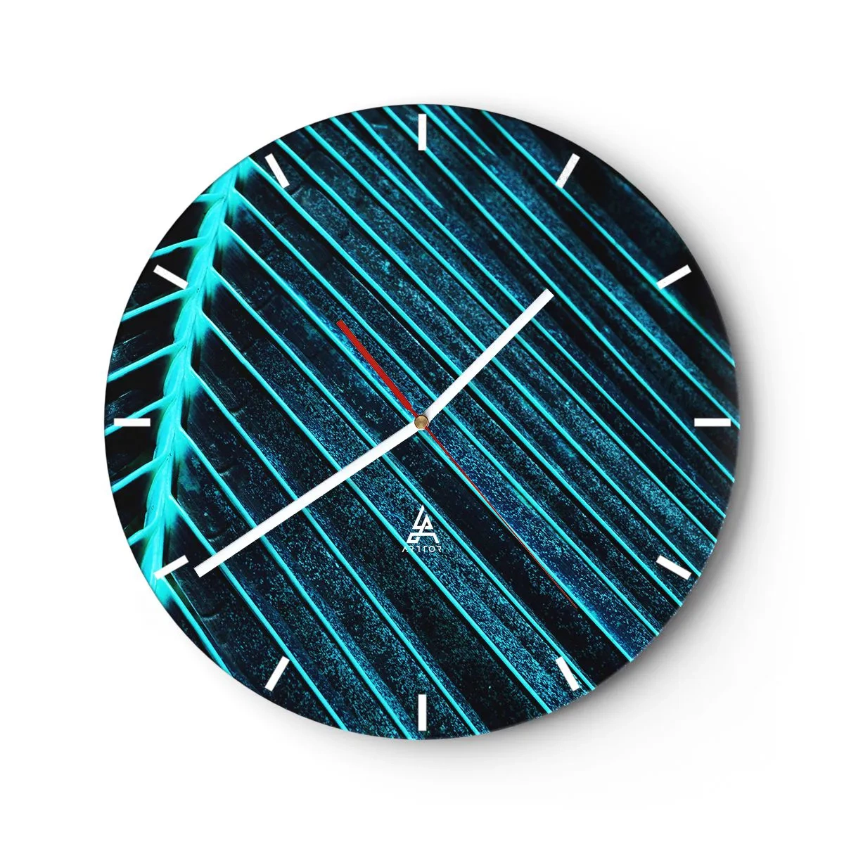 Zegar ścienny - Zbliżenie liścia palmy w odcieniach zieleni i turkusu - 30x30cm - Faktura zieleni - Nowoczesna dekoracja ścienna do salonu, kuchni i sypialni ARTTOR