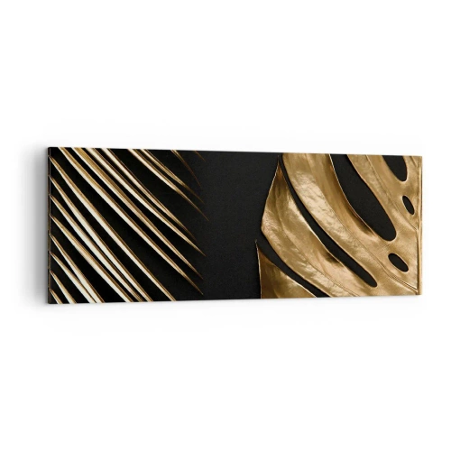 Obraz na płótnie - Złote liście na czarnym tle - 140x50cm - Różne, a równie drogie - Nowoczesna dekoracja ścienna do salonu i sypialni ARTTOR