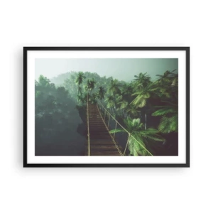 Plakat w czarnej ramie - Wiszący most w tropikalnym lesie otoczonym mgłą - 70x50cm - Nad kipielą zieleni - Nowoczesna dekoracja ścienna do salonu i sypialni ARTTOR