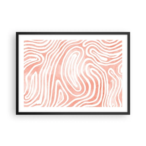 Plakat w czarnej ramie - Abstrakcyjny wzór w odcieniach różu i bieli - 70x50cm - W koralowym labiryncie - Nowoczesna dekoracja ścienna do salonu i sypialni ARTTOR