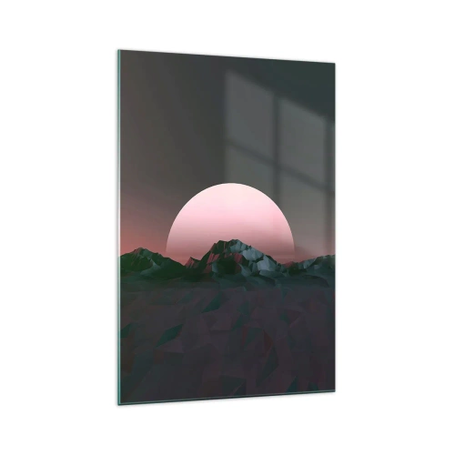Obraz na szkle - Geometryczne góry z zachodzącym słońcem w tle - 70x100cm - W sąsiedniej galaktyce - Nowoczesna dekoracja ścienna do salonu i sypialni ARTTOR