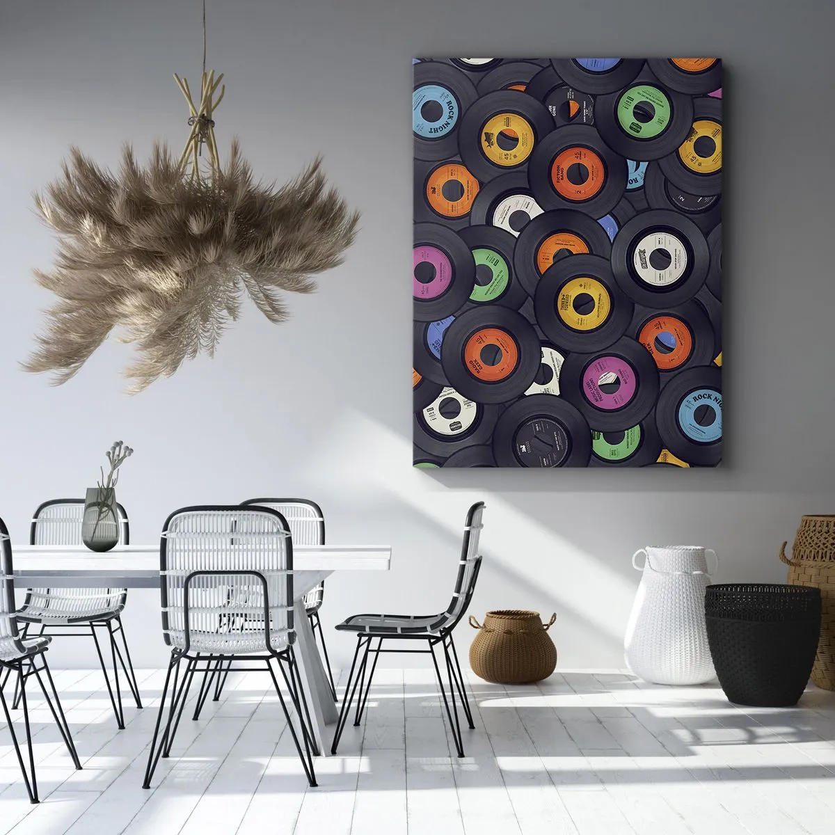 Obraz na płótnie - Kompilacja kolorowych płyt winylowych w stylu retro - 50x70cm - Kolory klasyki - Nowoczesna dekoracja ścienna do salonu, kuchni i sypialni ARTTOR