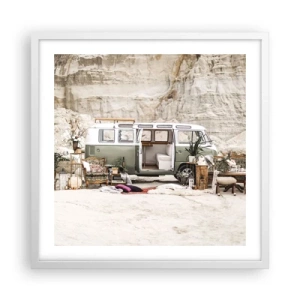 Plakat w białej ramie - Podróż czas zacząć - 50x50 cm