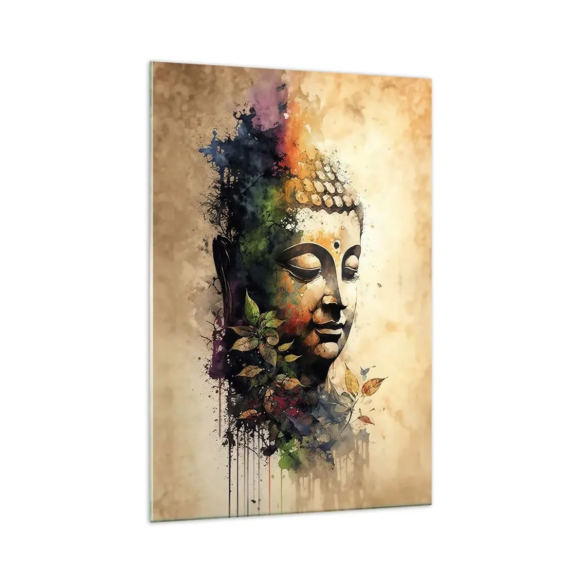 Obraz na szkle - Kolorowy portret Buddy w stylu akwarelowym z duchowym klimatem - 70x100cm - Namaste! - Nowoczesna dekoracja ścienna do salonu i sypialni ARTTOR