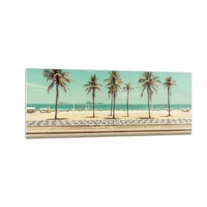 Obraz na szkle - Palmy na plaży z widokiem na morze i błękitne niebo - 140x50cm - Na straży plaży - Nowoczesna dekoracja ścienna do salonu i sypialni ARTTOR