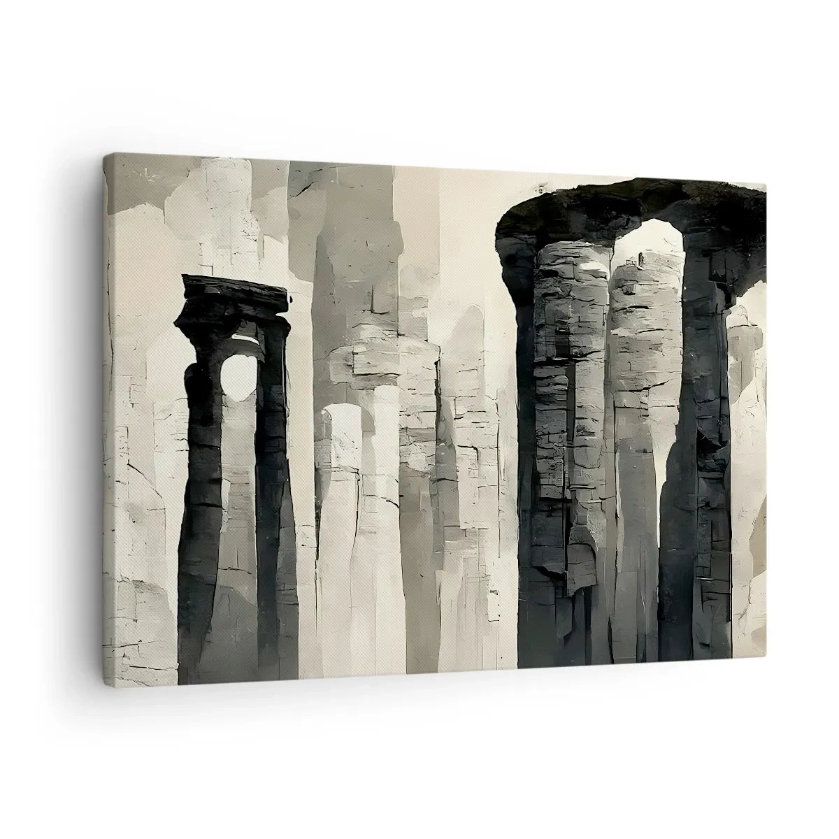 Obraz na płótnie - Zabytkowe kolumny w klimatycznej monochromatycznej scenerii - 70x50cm - Majestat antyku - Nowoczesna dekoracja ścienna do salonu i sypialni ARTTOR