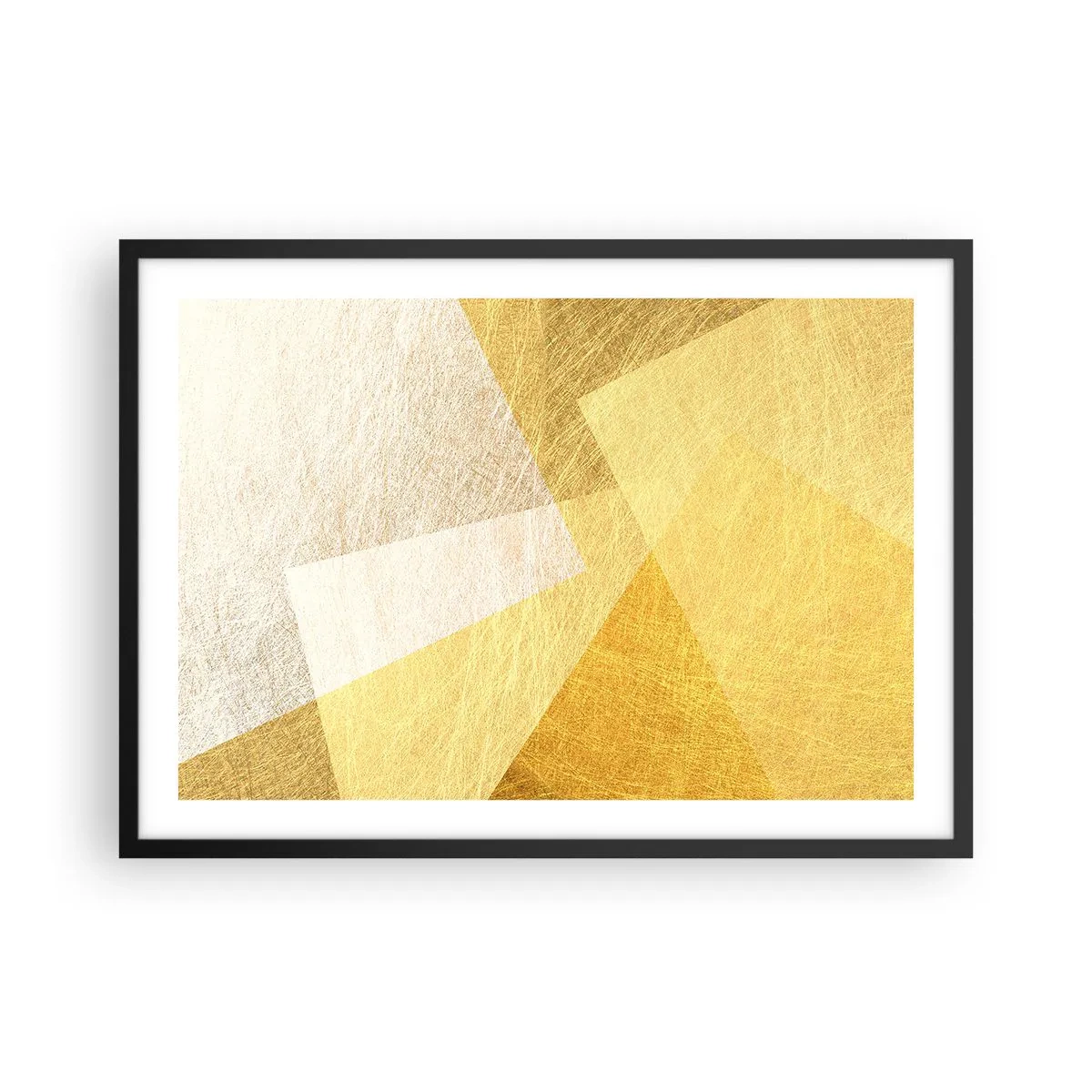 Plakat w czarnej ramie - Geometryczne formy w złotych i jasnych odcieniach - 70x50cm - Pogoda geometrii - Nowoczesna dekoracja ścienna do salonu i sypialni ARTTOR