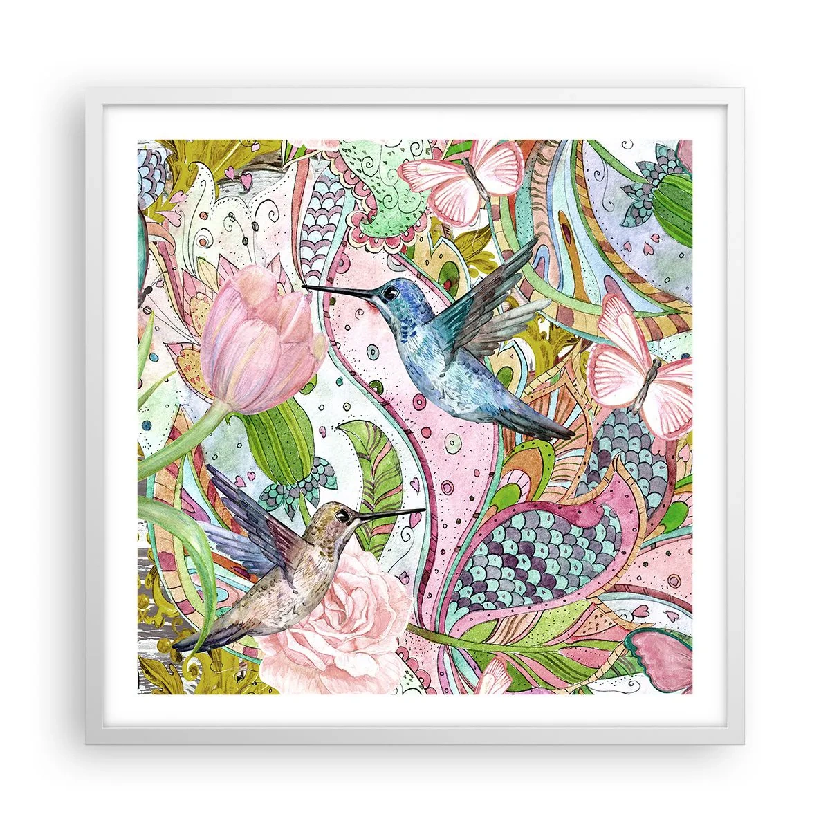 Plakat w białej ramie - Wplątane w pnączach - 60x60 cm