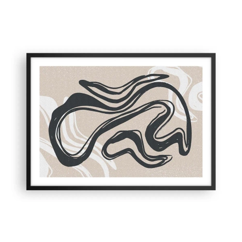 Plakat w czarnej ramie - Abstrakcyjne linie w ciemnych odcieniach na beżowym tle - 70x50cm - Ekspresja zwielokrotniona - Nowoczesna dekoracja ścienna do salonu i sypialni ARTTOR