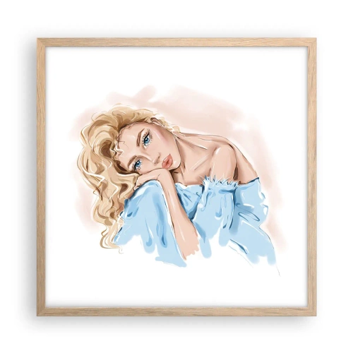 Plakat w ramie jasny dąb - Rozmarzona w błękicie - 50x50 cm
