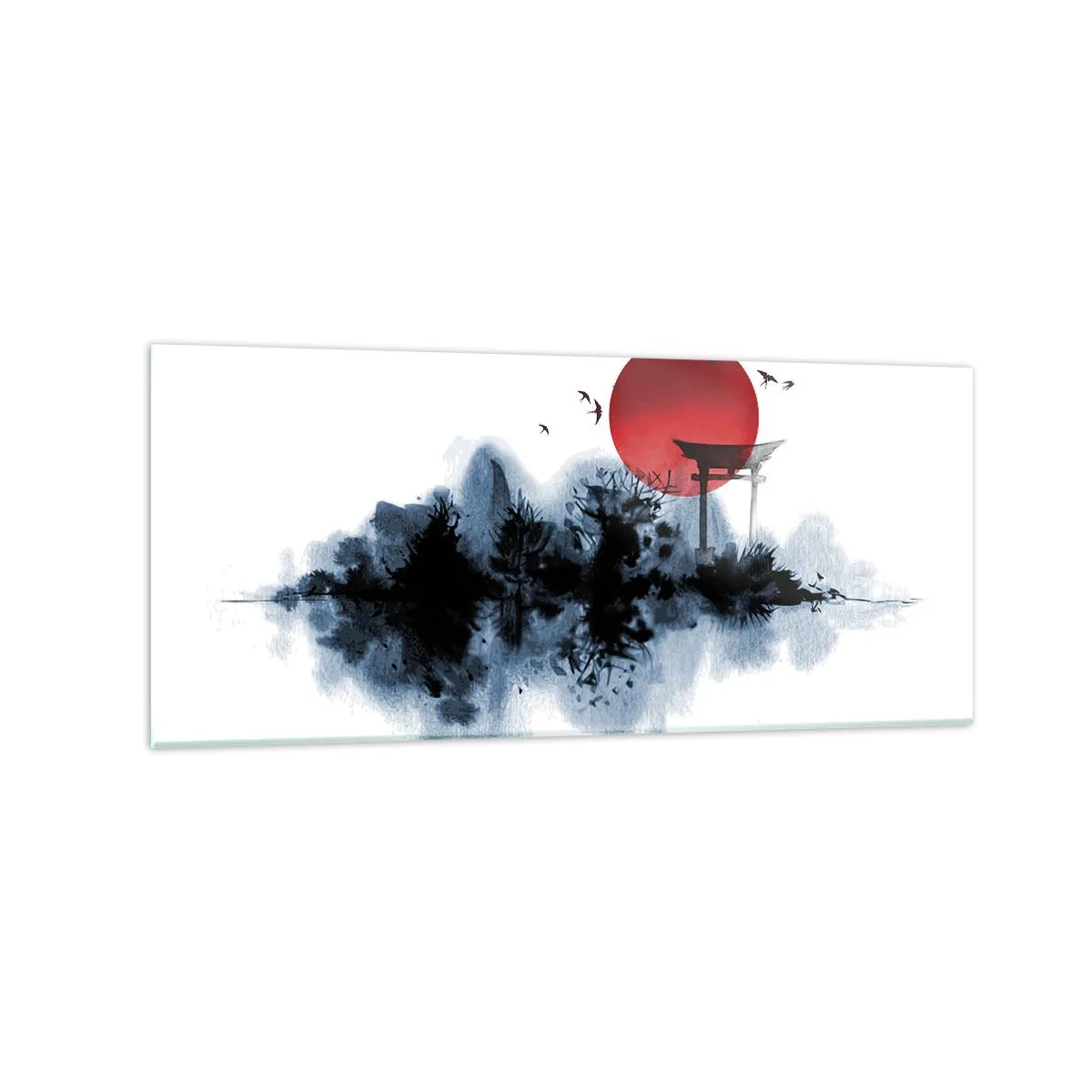 Obraz na szkle - Czerwone słońce nad malowniczym krajobrazem z torii - 120x50cm - Japoński widok - Nowoczesna dekoracja ścienna do salonu i sypialni ARTTOR
