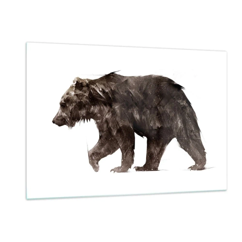 Obraz na szkle - Artystyczne przedstawienie brunatnego misia w odcieniach brązu i czerni - 120x80cm - Zawsze noszę prawdziwe futro! - Nowoczesna dekoracja ścienna do salonu, kuchni i sypialni ARTTOR