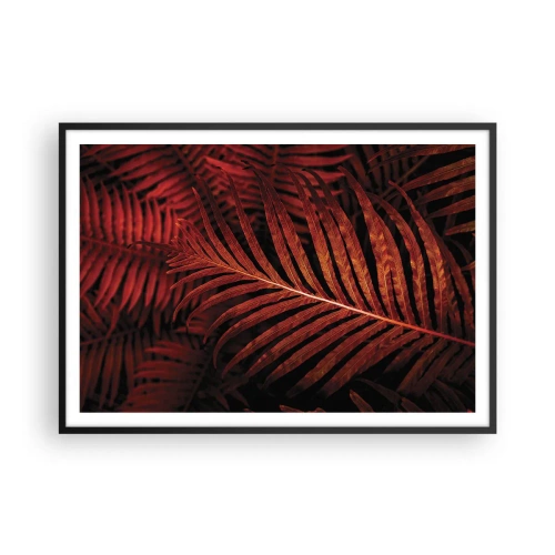 Plakat w czarnej ramie - Czerwone tropikalne liście w zbliżeniu - 100x70cm - Żar życia - Nowoczesna dekoracja ścienna do salonu i sypialni ARTTOR