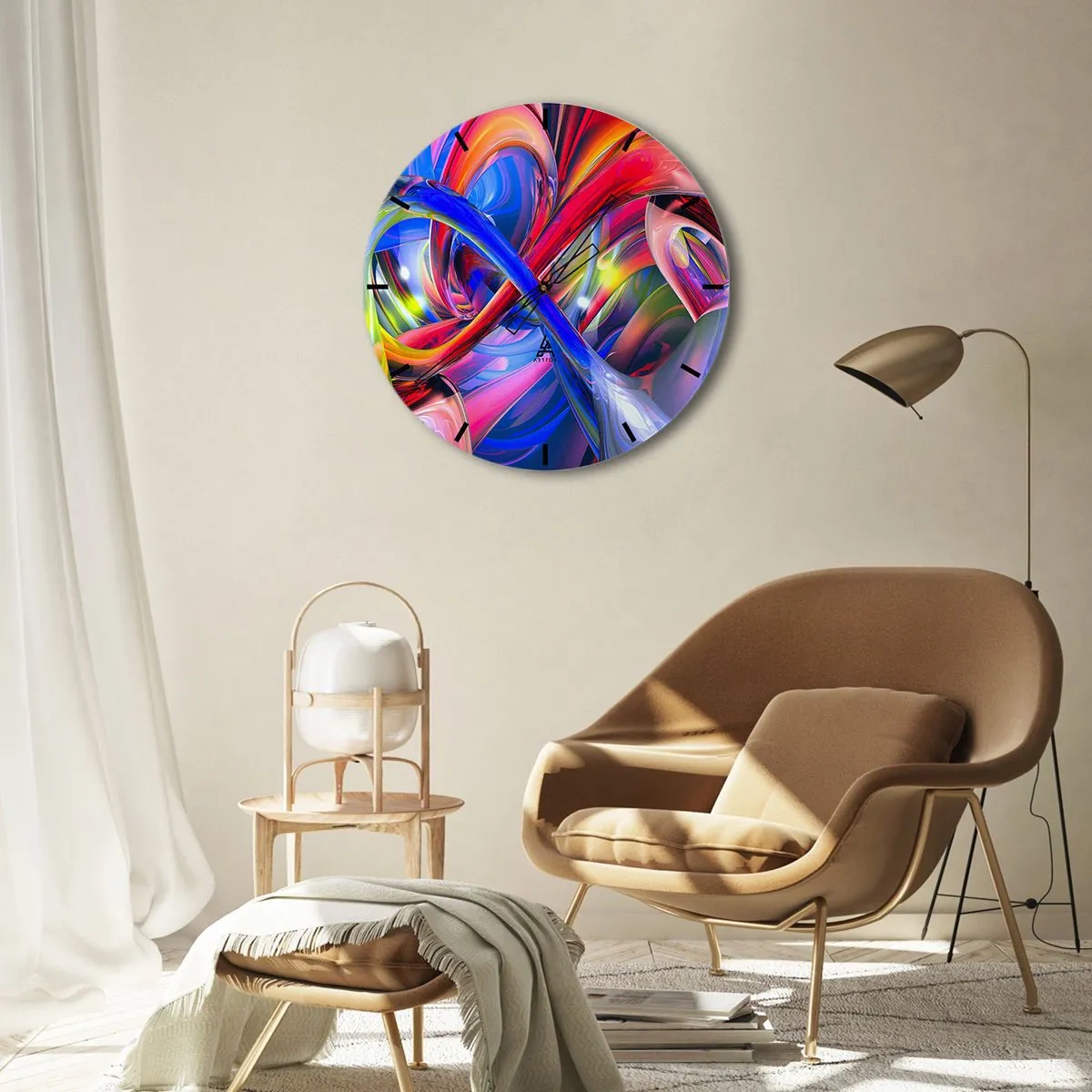 Zegar ścienny - Abstrakcyjna kompozycja w żywych i intensywnych kolorach - 30x30cm - Taniec barw - Nowoczesna dekoracja ścienna do salonu, kuchni i sypialni ARTTOR