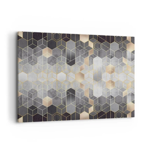 Obraz na płótnie - Geometryczny wzór w złotych odcieniach - 100x70cm - Diamentowa kompozycja - Nowoczesna dekoracja ścienna do salonu, kuchni i sypialni ARTTOR