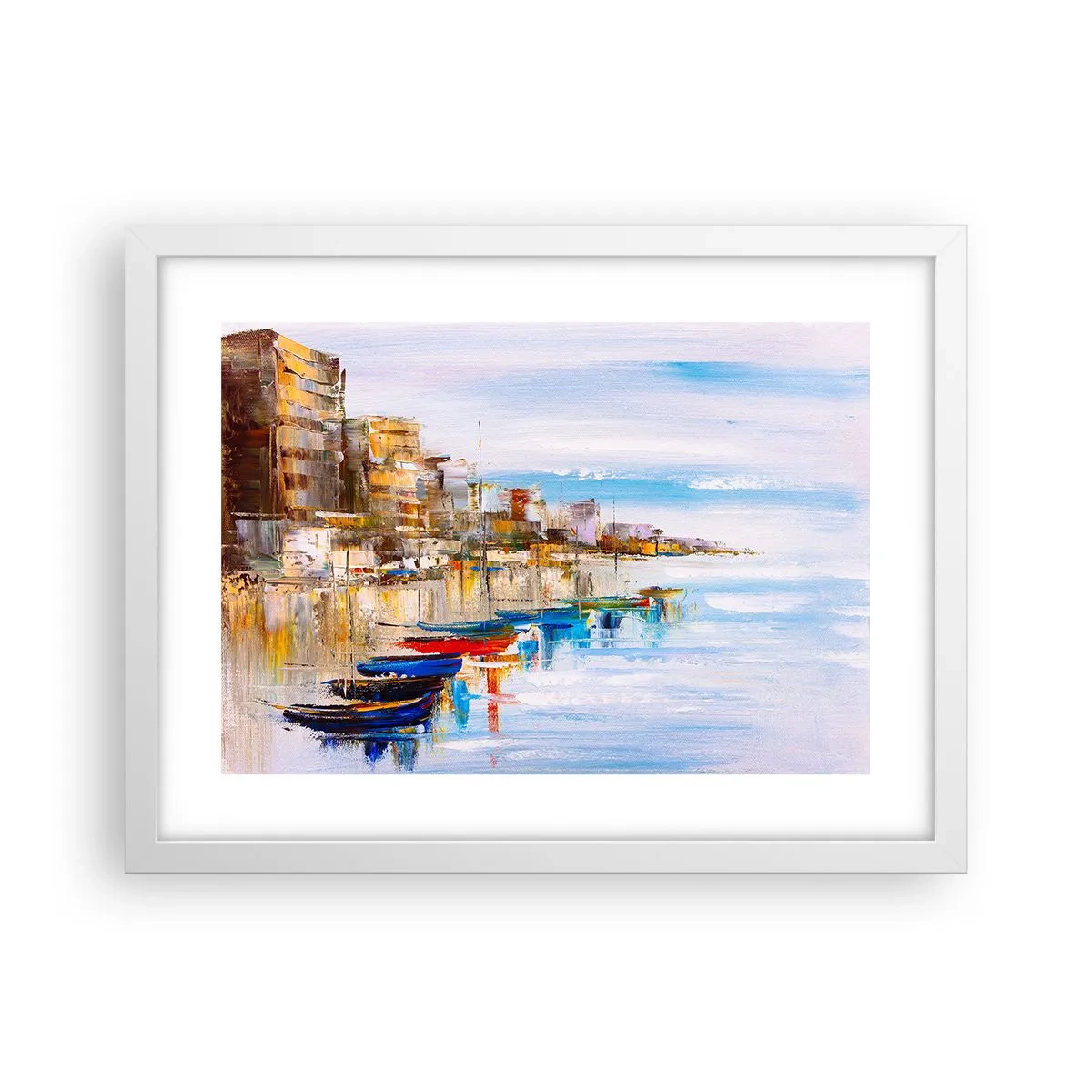 Plakat w białej ramie - Wielobarwna miejska przystań - 40x30 cm