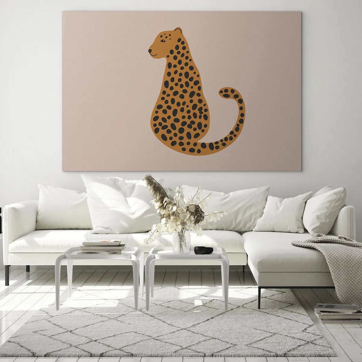 Obraz na szkle - Ilustracja pantery z czarnymi cętkami na beżowym tle - 70x50cm - Panterka to modny wzór - Nowoczesna dekoracja ścienna do salonu i sypialni ARTTOR