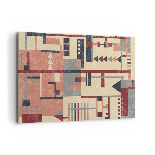 Obraz na płótnie - Geometryczny wzór w pastelowych odcieniach beżu, czerwieni i szarości - 120x80cm - Kombinacja pionów i poziomów - Nowoczesna dekoracja ścienna do salonu, kuchni i sypialni ARTTOR