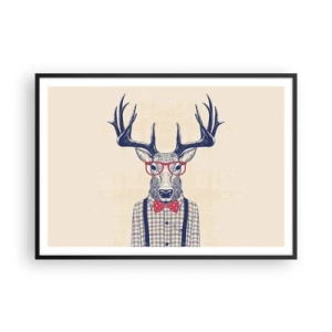 Plakat w czarnej ramie - Stylizowana grafika jelenia w okularach i muszce - 100x70cm - Zabawna ekstrawagancja - Nowoczesna dekoracja ścienna do salonu i sypialni ARTTOR