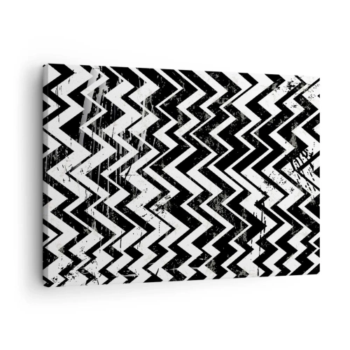 Obraz na płótnie - Czarno-biały wzór w zygzaki z artystycznymi przetarciami - 70x50cm - Zyg-białe, zag-czarne - Nowoczesna dekoracja ścienna do salonu i sypialni ARTTOR