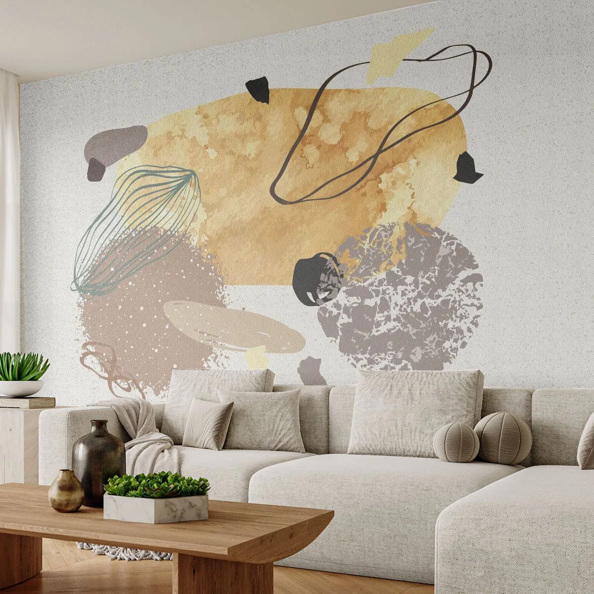Fototapeta Premium Sand - Beżowo-brązowa abstrakcja z organicznymi formami - 100x70cm - Plumkologia stosowana - Nowoczesna dekoracja ścienna do salonu, kuchni i sypialni ARTTOR
