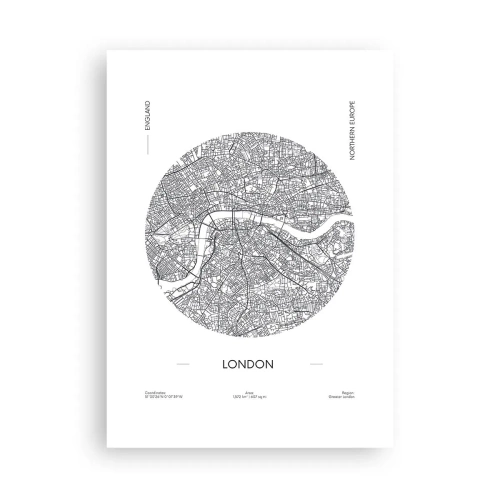 Plakat - Minimalistyczna mapa Londynu w czarno-białym stylu - 50x70cm - Anatomia Londynu - Nowoczesna dekoracja ścienna do salonu, kuchni i sypialni ARTTOR