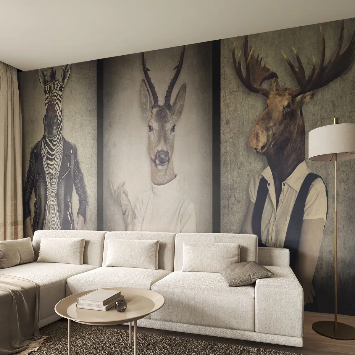 Fototapeta Standard Eco - Stylowe postacie ze zwierzęcymi głowami w retro klimacie - 100x70cm - Niech przemówią gesty - Nowoczesna dekoracja ścienna do salonu i sypialni ARTTOR