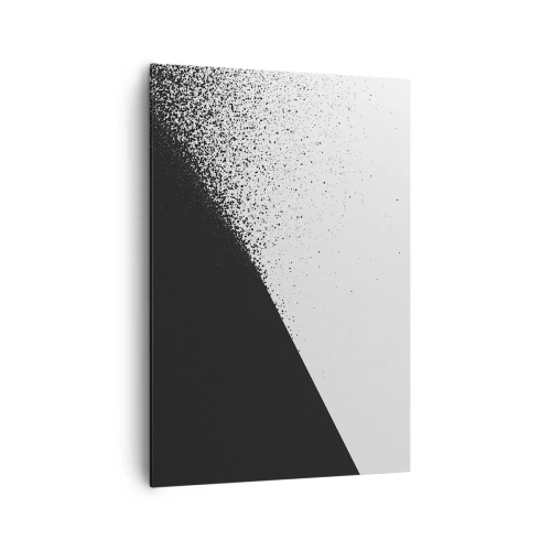 Obraz na płótnie - Minimalistyczna abstrakcja w czerni i bieli z rozproszonymi kropkami - 70x100cm - Coraz szybciej, coraz więcej - Nowoczesna dekoracja ścienna do salonu i sypialni ARTTOR