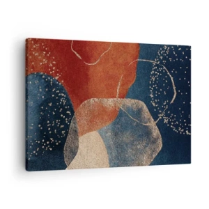 Obraz na płótnie - Abstrakcyjne kształty w odcieniach czerwieni i błękitu - 70x50cm - Lekkość bytu - Nowoczesna dekoracja ścienna do salonu i sypialni ARTTOR