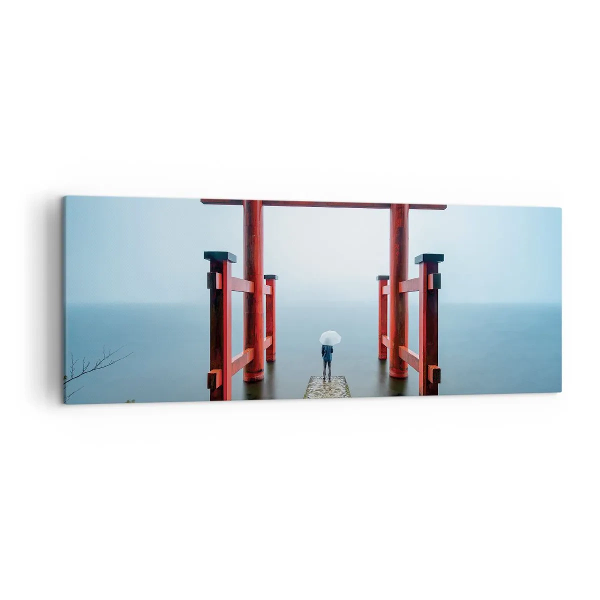 Obraz na płótnie - Brama torii nad spokojnym jeziorem w Japonii - 140x50cm - Japońska zaduma - Nowoczesna dekoracja ścienna do salonu i sypialni ARTTOR