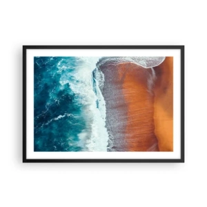 Plakat w czarnej ramie - Widok na oceaniczne fale rozbijające się o złocistą plażę - 70x50cm - Dotyk oceanu - Nowoczesna dekoracja ścienna do salonu i sypialni ARTTOR