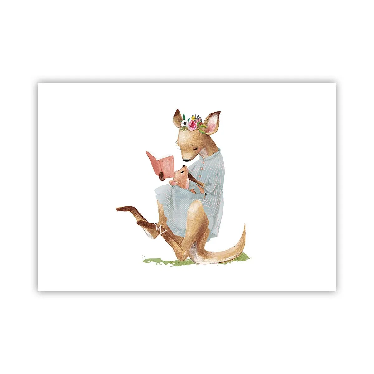 Plakat - Kangurzyca czytająca książkę z dzieckiem - 100x70cm - Poczytaj mi, mamo - Nowoczesna dekoracja ścienna do salonu i sypialni ARTTOR