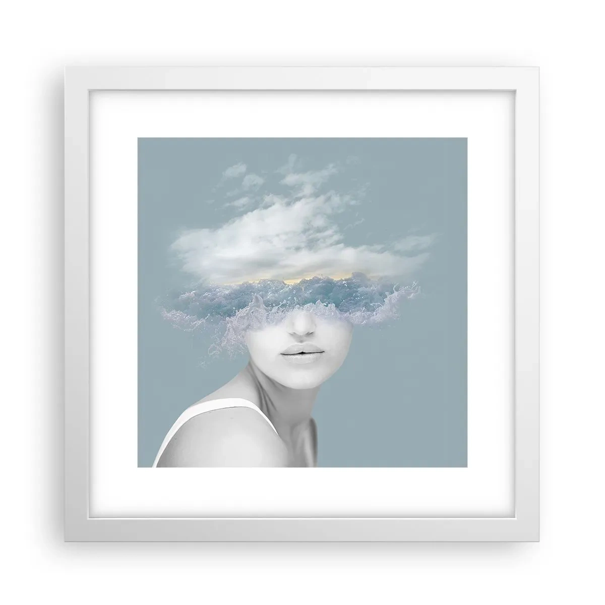 Plakat w białej ramie - Z głową w chmurach - 30x30 cm