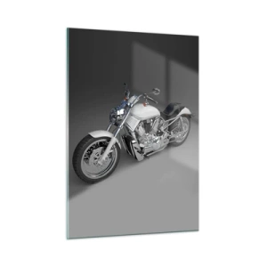 Obraz na szkle - Stylowy motocykl na szarym tle w nowoczesnym ujęciu - 50x70cm - Aż chce się klęknąć - Nowoczesna dekoracja ścienna do salonu, kuchni i sypialni ARTTOR