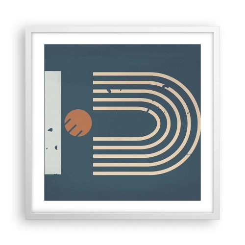 Plakat w białej ramie - Geometria na granacie - 50x50 cm