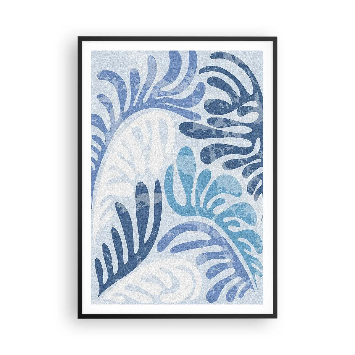 Plakat w czarnej ramie - Błękitne paprocie - 70x100 cm