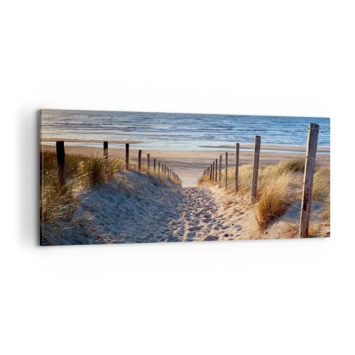 Obraz na płótnie - Morza szum, ptaków śpiew, dzika plaża pośród traw… - 100x40 cm