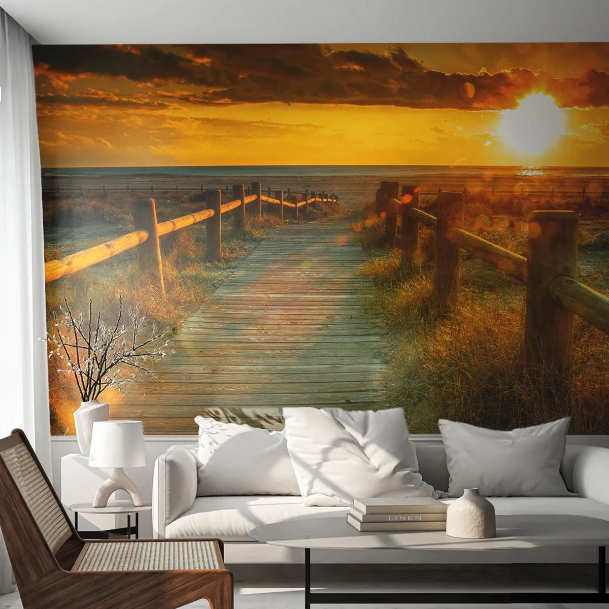 Fototapeta Samoprzylepna Deluxe Sticker - Skąpane w starym złocie - Krajobraz, Morze, Zejście Na Plażę - 250x175 cm