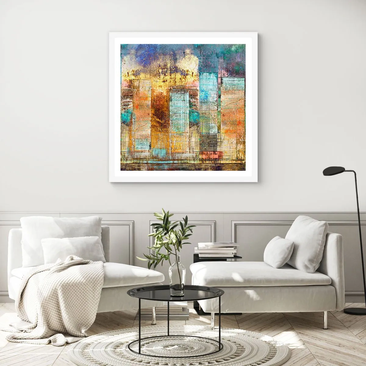 Plakat w białej ramie - Słoneczna metropolia - 50x50 cm