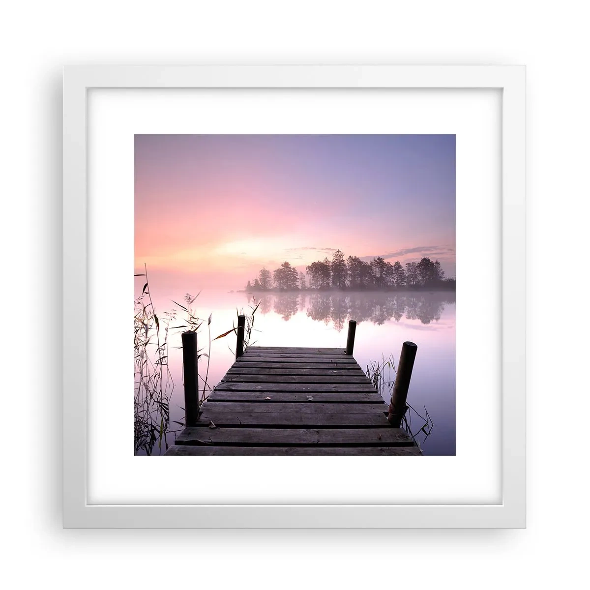 Plakat w białej ramie - Z liliowej mgły... - 30x30 cm